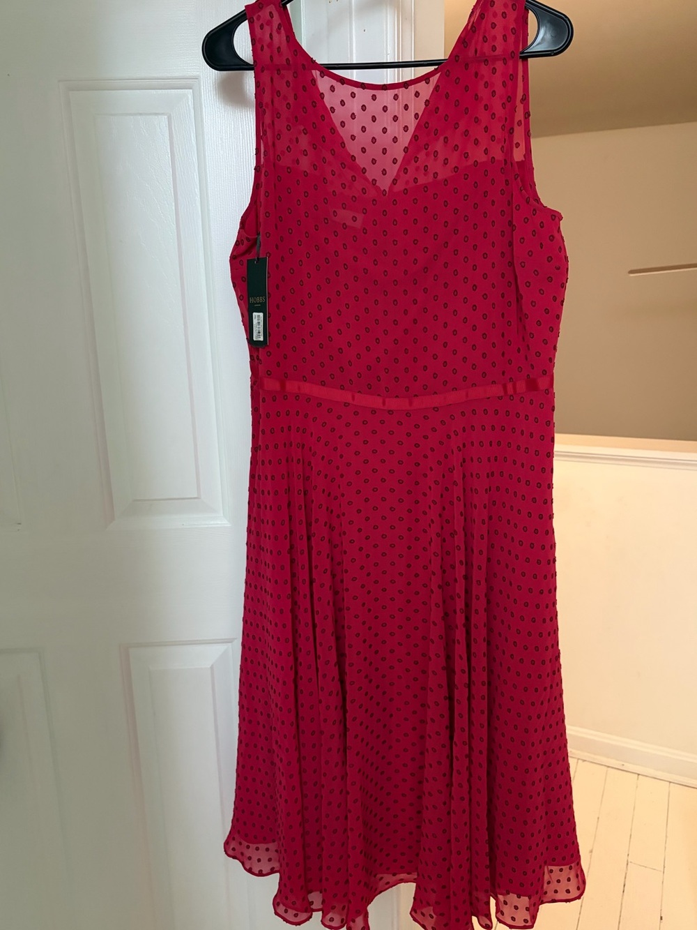 Sleeveless Red Polka Dot Midi Dress by